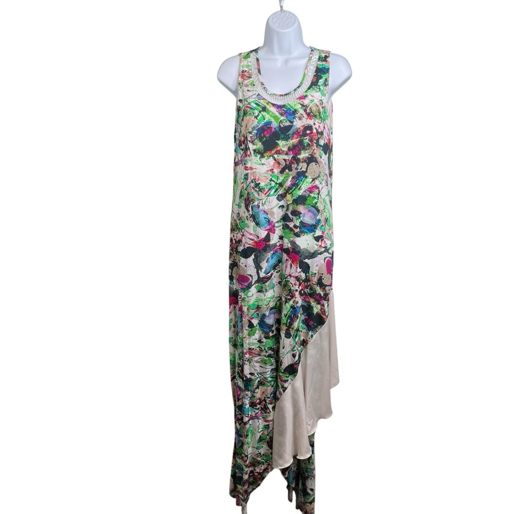 OLIVE & LOGAN Modern Print Asymmetrical Maxi Dress‎ Size M Statement Art To Wear